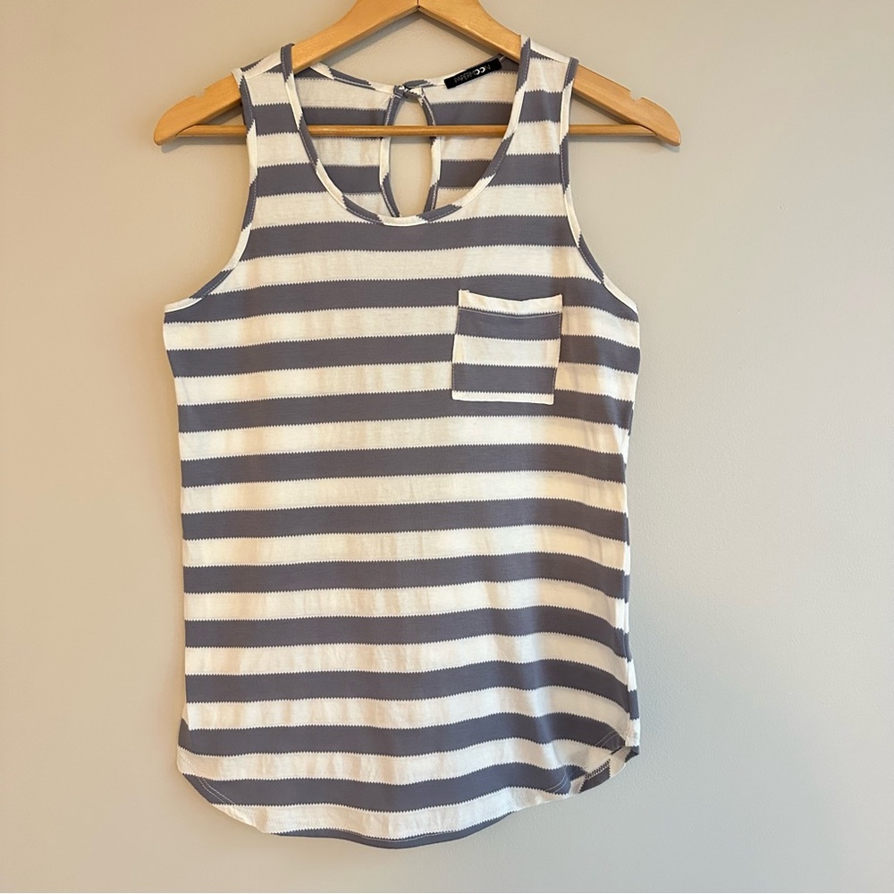 Papermoon Egan One‑Pocket Knit Tank Women’s S | Grey & White Striped Sleeveless